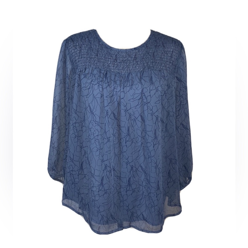 EVRI Abstract Blue Blouse Women's Plus Size 0X